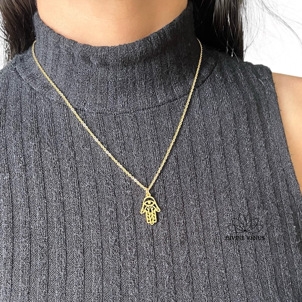 Hamsa Pendant Necklace | Dainty | Gold Plated Stainless Steel | Handmade